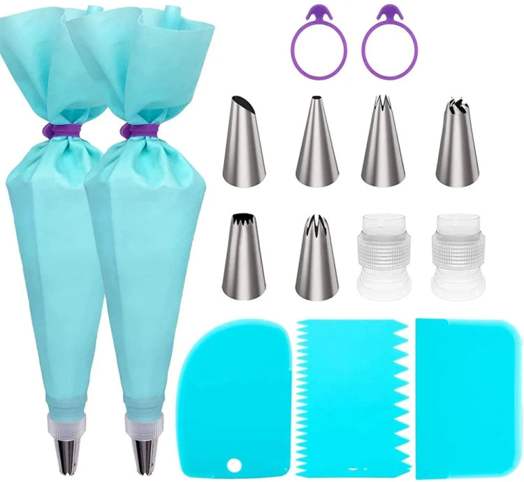 Set di ugelli per torta in acciaio inossidabile 15 in 1 per glassa in silicone, crema e pasticceria, 15pcs /Set