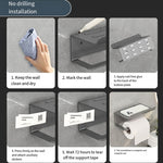 Portarotolo da bagno in acciaio inossidabile, ripiano per cellulare senza perforazione, Phone Rack (White), Paper Rack (White）, Phone Rack (Black), Paper Rack (Black), Phone Rack (Gray), Paper Rack (Gray)