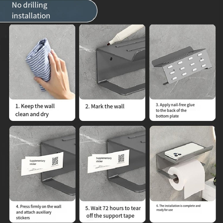 Portarotolo da bagno in acciaio inossidabile, ripiano per cellulare senza perforazione, Phone Rack (White), Paper Rack (White）, Phone Rack (Black), Paper Rack (Black), Phone Rack (Gray), Paper Rack (Gray)