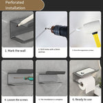 Portarotolo da bagno in acciaio inossidabile, ripiano per cellulare senza perforazione, Phone Rack (White), Paper Rack (White）, Phone Rack (Black), Paper Rack (Black), Phone Rack (Gray), Paper Rack (Gray)