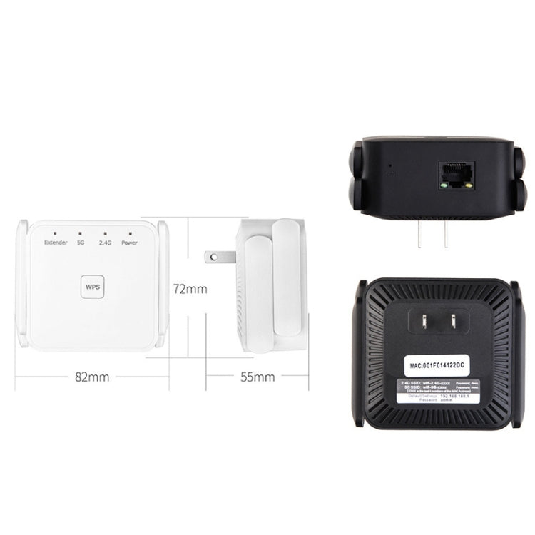 Il ripetitore ripetitore extender WiFi 2.4G / 5G da 1200 Mbps supporta la porta Ethernet, White EU Plug, White US Plug, White UK Plug, Black EU Plug, Black US Plug, Black UK Plug
