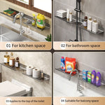 Scaffale per rubinetto Scaffale per lavabo per bagno di casa Scaffale senza foro, 30cm (White), 40cm (White), 50cm (White), 30cm (Black), 40cm (Black), 50cm (Black), 30cm (Gray), 40cm (Gray), 50cm (Gray), 50cm U-shaped (White), 50cm U-shaped (Black)   ...