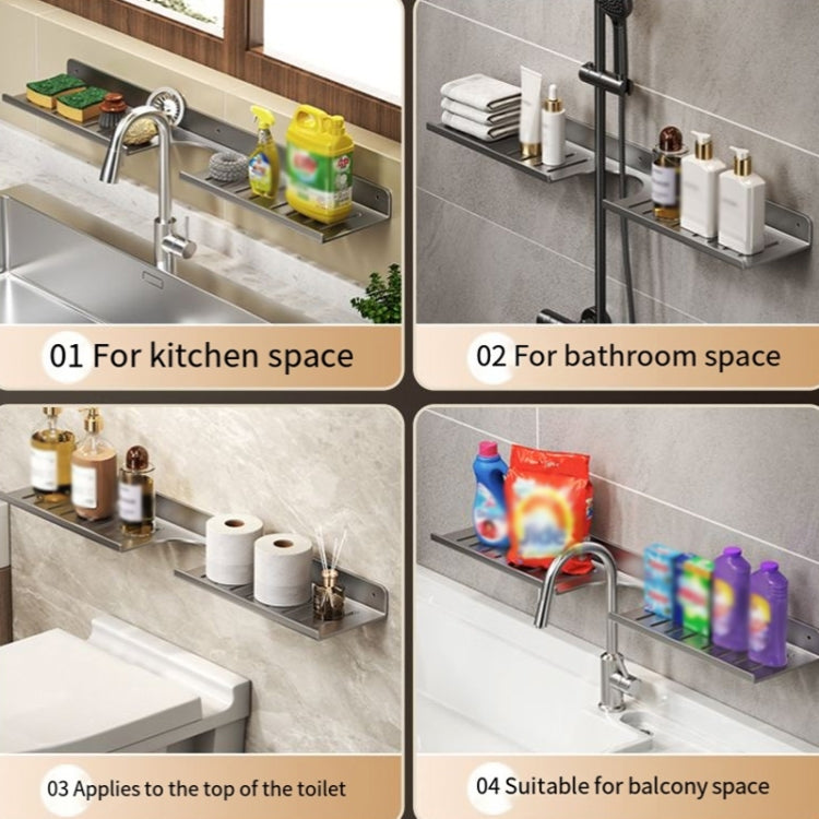 Scaffale per rubinetto Scaffale per lavabo per bagno di casa Scaffale senza foro, 30cm (White), 40cm (White), 50cm (White), 30cm (Black), 40cm (Black), 50cm (Black), 30cm (Gray), 40cm (Gray), 50cm (Gray), 50cm U-shaped (White), 50cm U-shaped (Black)   ...