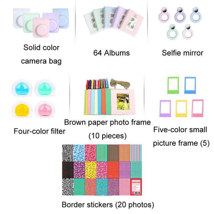 Per Polaroid Mini12 Borsa per fotocamera con cornice per foto 7 in 1 per album fotografico, Green, White, Blue, Pink, Purple