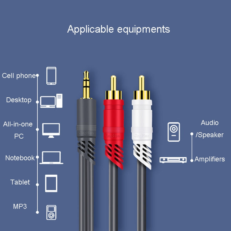 Cavo audio JINGHUA da 3,5 mm a 2RCA Cavo di collegamento audio esterno per console di gioco, 1.5m, 3m, 5m, 10m, 15m, 20m, 30m