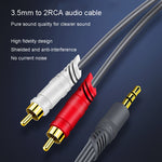 Cavo audio JINGHUA da 3,5 mm a 2RCA Cavo di collegamento audio esterno per console di gioco, 1.5m, 3m, 5m, 10m, 15m, 20m, 30m