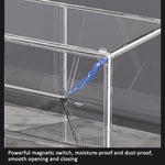 Espositore per borse con libreria ad aspirazione magnetica, scatola portaoggetti trasparente impilabile, No Partitions, Single Partition, Double Partition, Three Partitions, Side Opening