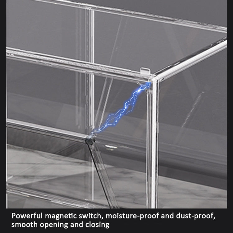 Espositore per borse con libreria ad aspirazione magnetica, scatola portaoggetti trasparente impilabile, No Partitions, Single Partition, Double Partition, Three Partitions, Side Opening