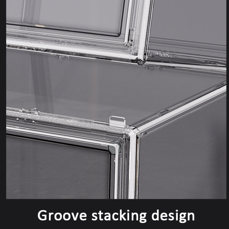 Espositore per borse con libreria ad aspirazione magnetica, scatola portaoggetti trasparente impilabile, No Partitions, Single Partition, Double Partition, Three Partitions, Side Opening