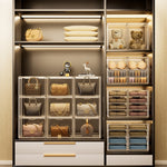 Espositore per borse con libreria ad aspirazione magnetica, scatola portaoggetti trasparente impilabile, No Partitions, Single Partition, Double Partition, Three Partitions, Side Opening