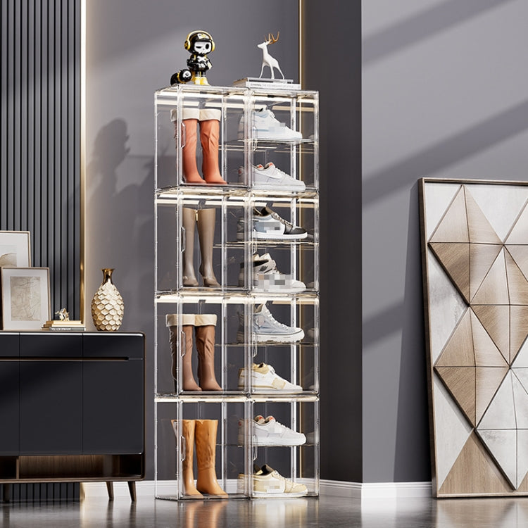 Espositore per borse con libreria ad aspirazione magnetica, scatola portaoggetti trasparente impilabile, No Partitions, Single Partition, Double Partition, Three Partitions, Side Opening