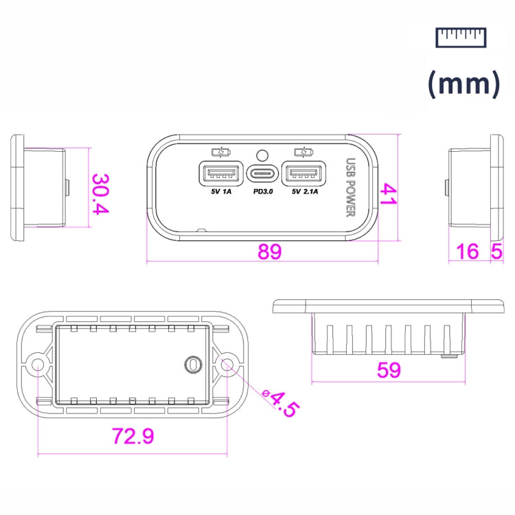 Modifica caricatore per telefono cellulare per auto, camper, barca USB 12/24 V + tipo C, Silver 2.1A+1A+PD3.0