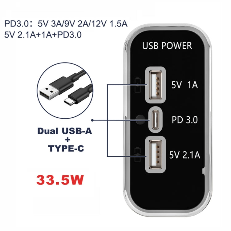 Modifica caricatore per telefono cellulare per auto, camper, barca USB 12/24 V + tipo C, Silver 2.1A+1A+PD3.0