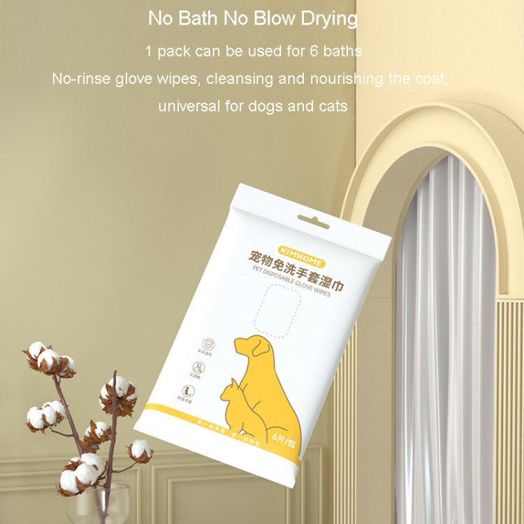KIMHOME Guanti senza risciacquo per animali domestici Salviette Cani Gatti Bagno Deodorante Pulizia Lavaggio a secco Articoli per animali domestici, 6pcs /Pack