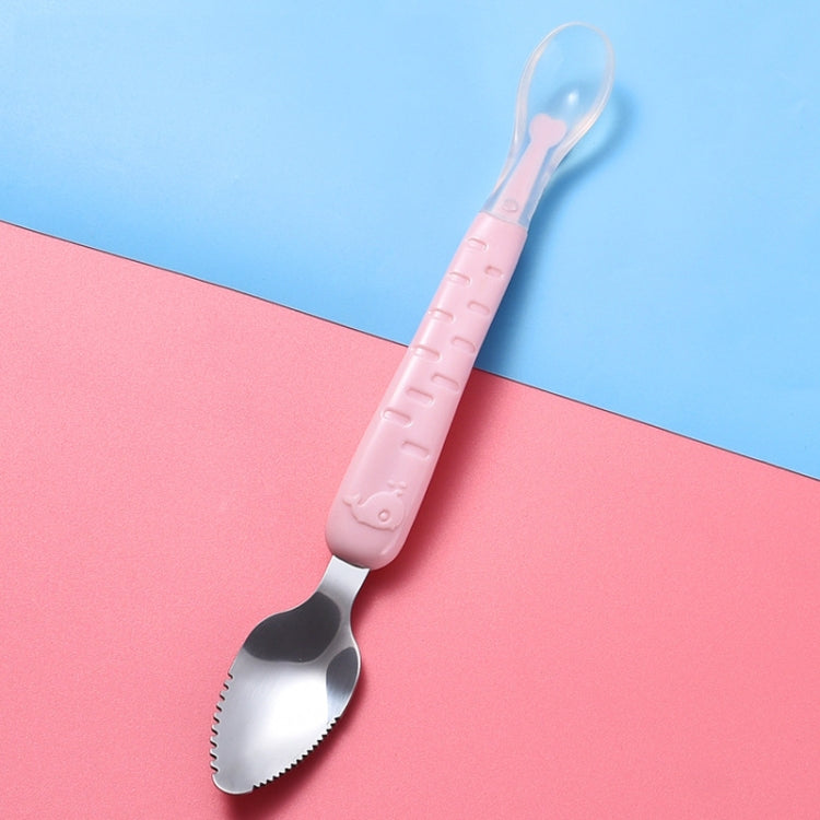 Cucchiaio raschiante a doppia estremità per frutta per bambini Cucchiaio morbido in silicone in acciaio inossidabile 304, Pink, Blue, Blue With Storage Box, Pink With Storage Box