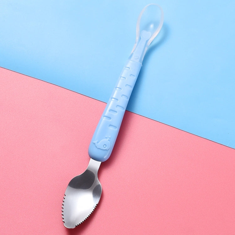 Cucchiaio raschiante a doppia estremità per frutta per bambini Cucchiaio morbido in silicone in acciaio inossidabile 304, Pink, Blue, Blue With Storage Box, Pink With Storage Box