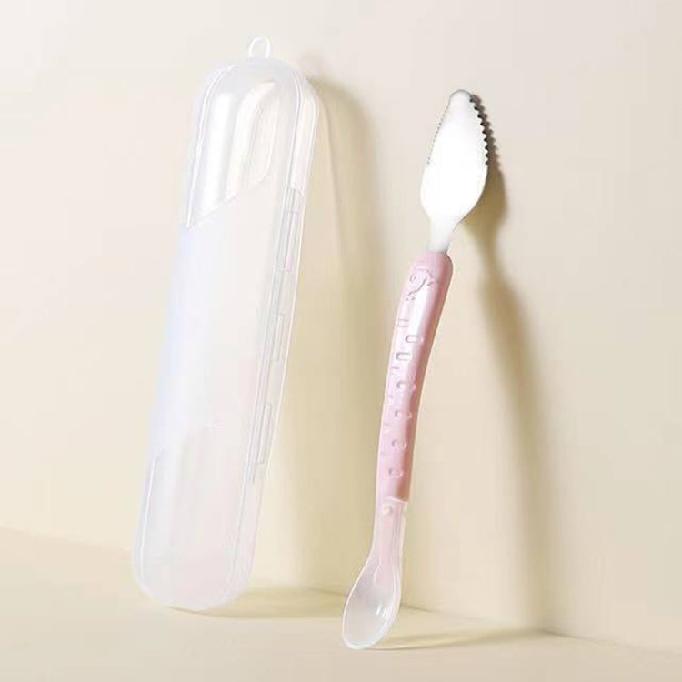 Cucchiaio raschiante a doppia estremità per frutta per bambini Cucchiaio morbido in silicone in acciaio inossidabile 304, Pink, Blue, Blue With Storage Box, Pink With Storage Box