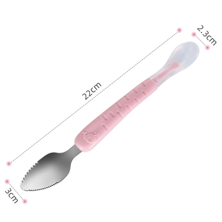 Cucchiaio raschiante a doppia estremità per frutta per bambini Cucchiaio morbido in silicone in acciaio inossidabile 304, Pink, Blue, Blue With Storage Box, Pink With Storage Box