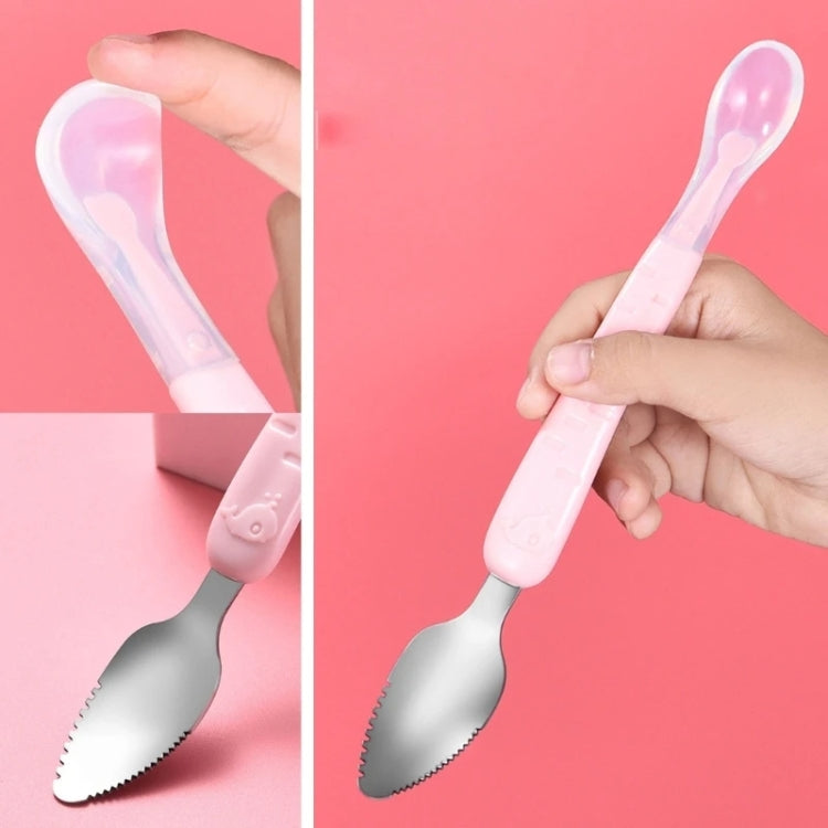 Cucchiaio raschiante a doppia estremità per frutta per bambini Cucchiaio morbido in silicone in acciaio inossidabile 304, Pink, Blue, Blue With Storage Box, Pink With Storage Box