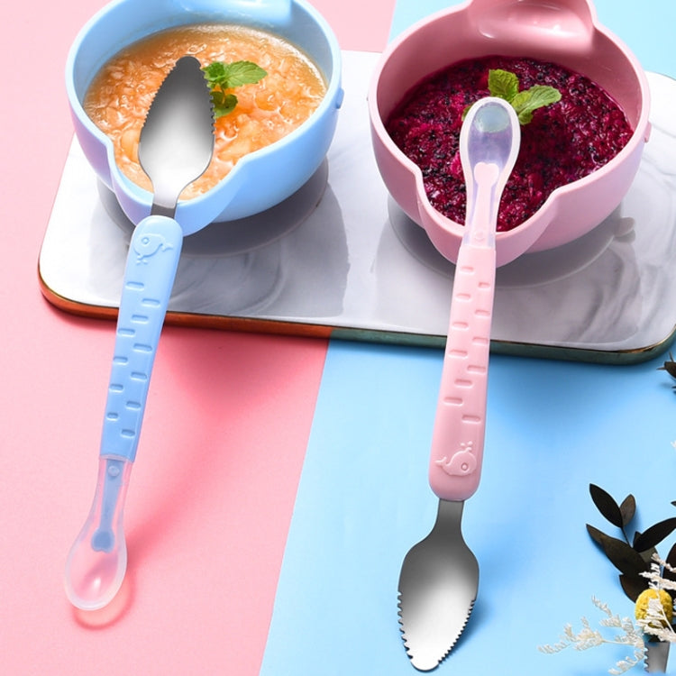 Cucchiaio raschiante a doppia estremità per frutta per bambini Cucchiaio morbido in silicone in acciaio inossidabile 304, Pink, Blue, Blue With Storage Box, Pink With Storage Box