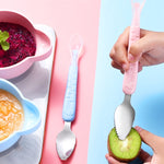Cucchiaio raschiante a doppia estremità per frutta per bambini Cucchiaio morbido in silicone in acciaio inossidabile 304, Pink, Blue, Blue With Storage Box, Pink With Storage Box
