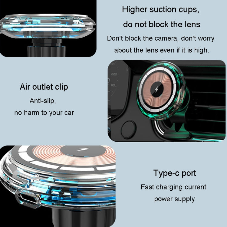 Per iPhone Magsafe Caricatore wireless magnetico per auto Supporto per telefono Caricatore wireless emettitore di luce, Ice Blue Breathe Light, Pickup RGB Light