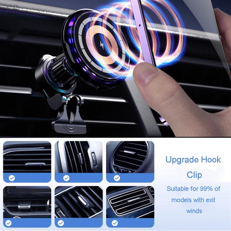 Per iPhone Magsafe Caricatore wireless magnetico per auto Supporto per telefono Caricatore wireless emettitore di luce, Ice Blue Breathe Light, Pickup RGB Light
