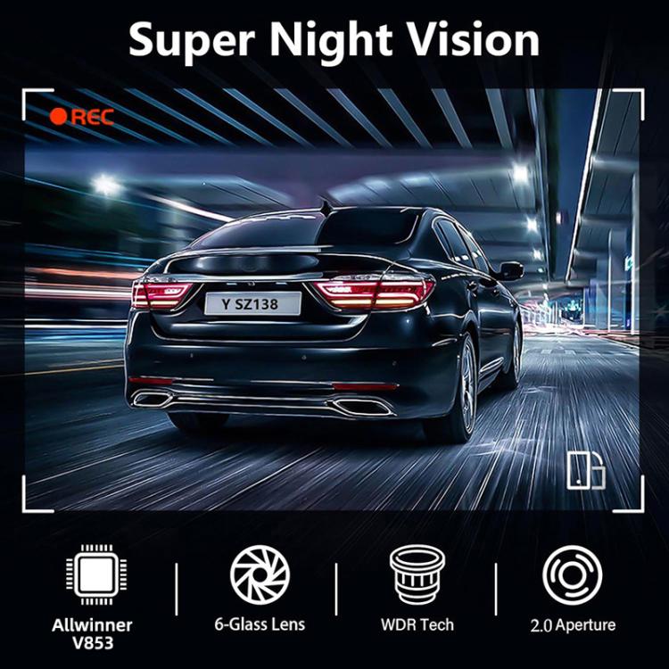 Videoregistratore di guida con doppia lente da 3 pollici: anteriore 4K + posteriore 2K HD con connessione Wi-Fi., A5