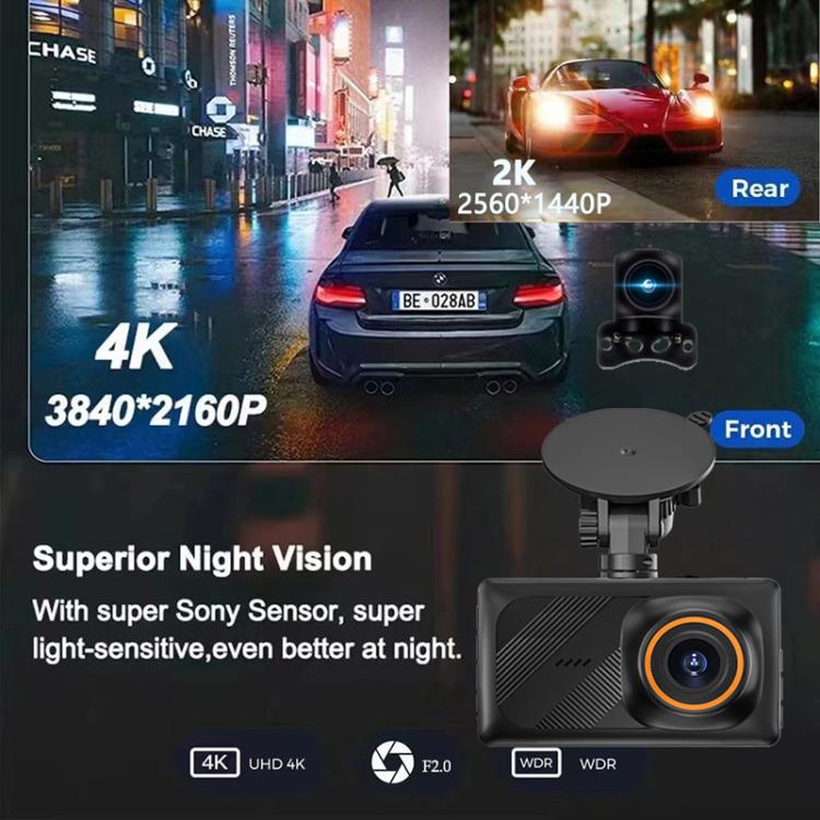 Videoregistratore di guida con doppia lente da 3 pollici: anteriore 4K + posteriore 2K HD con connessione Wi-Fi., A5