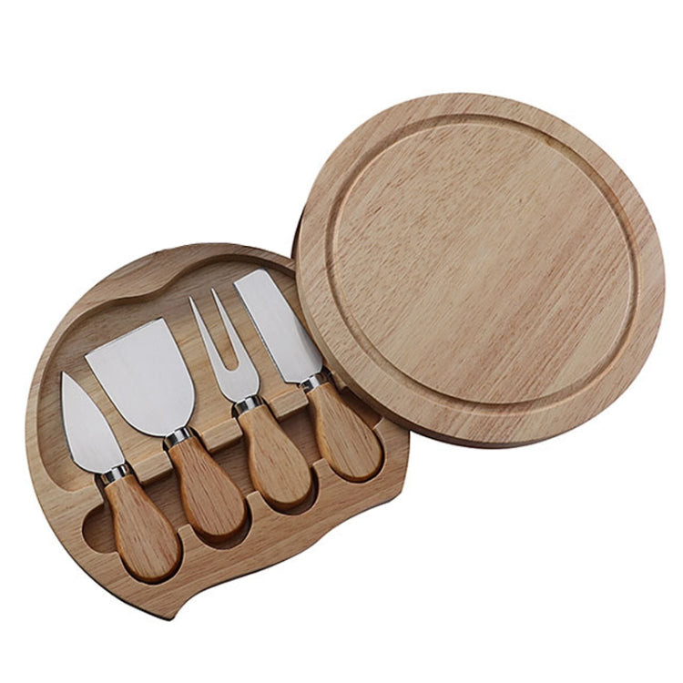 4 pz/set scatola rotonda in quercia coltello da formaggio spatola utensili da formaggio in acciaio inossidabile posate, Steel Color, Black, Gold