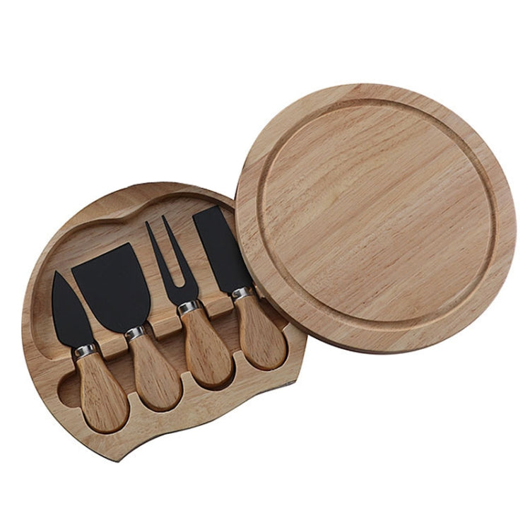 4 pz/set scatola rotonda in quercia coltello da formaggio spatola utensili da formaggio in acciaio inossidabile posate, Steel Color, Black, Gold