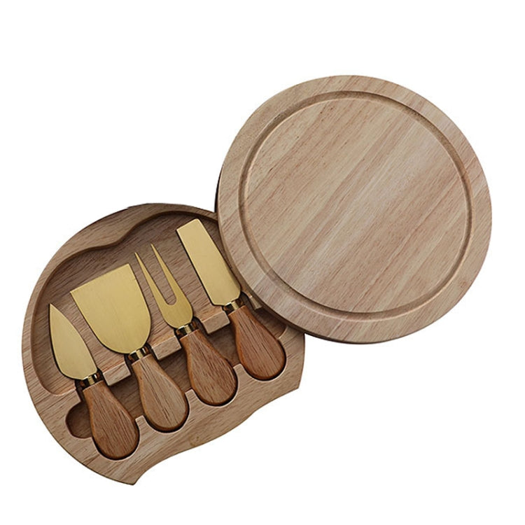 4 pz/set scatola rotonda in quercia coltello da formaggio spatola utensili da formaggio in acciaio inossidabile posate, Steel Color, Black, Gold