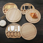 4 pz/set scatola rotonda in quercia coltello da formaggio spatola utensili da formaggio in acciaio inossidabile posate, Steel Color, Black, Gold