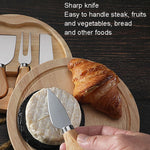 4 pz/set scatola rotonda in quercia coltello da formaggio spatola utensili da formaggio in acciaio inossidabile posate, Steel Color, Black, Gold