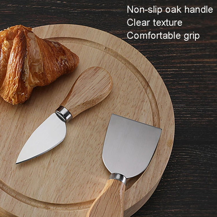 4 pz/set scatola rotonda in quercia coltello da formaggio spatola utensili da formaggio in acciaio inossidabile posate, Steel Color, Black, Gold