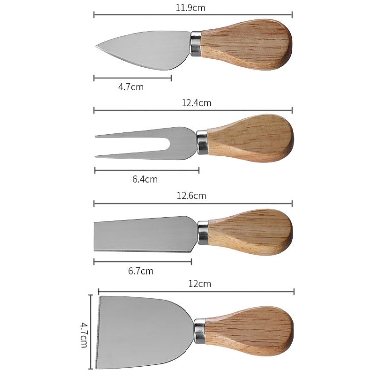 4 pz/set scatola rotonda in quercia coltello da formaggio spatola utensili da formaggio in acciaio inossidabile posate, Steel Color, Black, Gold