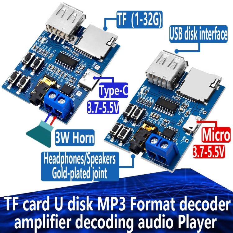 Scheda decodifica MP3 con amplificatore e porta Micro USB