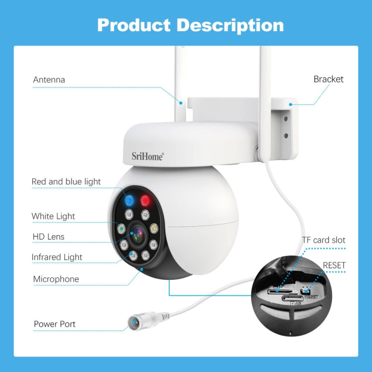 Telecamera IP PTZ Wireless 5MP con Allarme e Visione Notturna