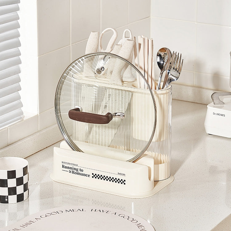 Tagliere portacoltelli da cucina in stile crema, Pot Lid Rack, Knife Rack, 2 In 1