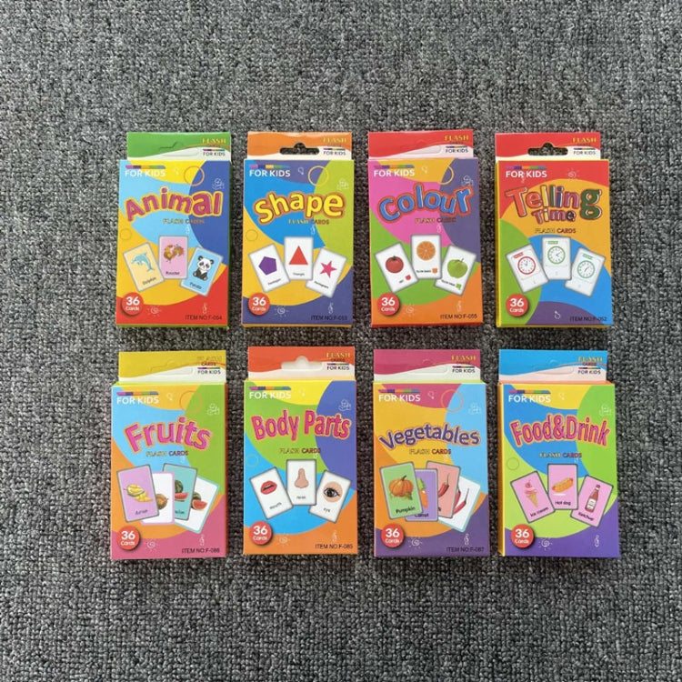 36 pezzi/scatola Carte di parole inglesi per l'apprendimento precoce dell'Illuminazione dei bambini, C1 Animal, C2 Shape, C3 Color, C4 Time, C5 Fruit, C6 Body Part, C7 Vegetable, C8 Food And Drink