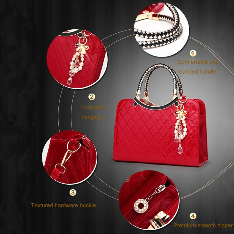 Borsa da donna con motivo a rombi in pelle PU di grande capacità con ornamenti pendenti