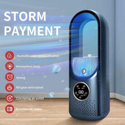Ventilatore elettrico per umidificazione senza lama da scrivania a sei marce regolabile con funzione di temporizzazione della luce a LED
