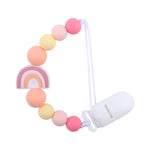 Clip per ciuccio con catenella antigoccia per bambini, perline arcobaleno in silicone, porta ciuccio, Rainbow Pink, Rainbow Blue, Rainbow Purple