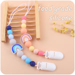 Clip per ciuccio con catenella antigoccia per bambini, perline arcobaleno in silicone, porta ciuccio, Rainbow Pink, Rainbow Blue, Rainbow Purple