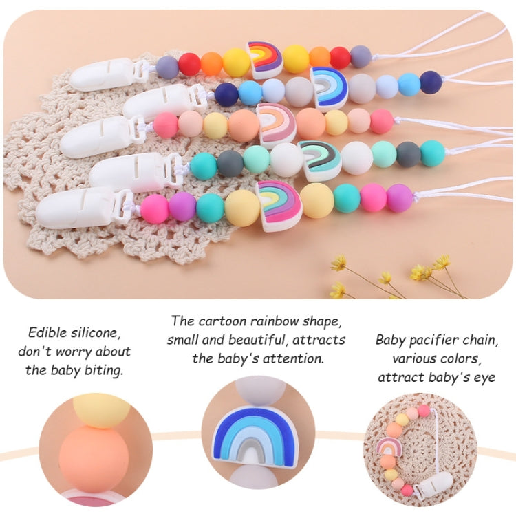 Clip per ciuccio con catenella antigoccia per bambini, perline arcobaleno in silicone, porta ciuccio, Rainbow Pink, Rainbow Blue, Rainbow Purple