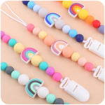 Clip per ciuccio con catenella antigoccia per bambini, perline arcobaleno in silicone, porta ciuccio, Rainbow Pink, Rainbow Blue, Rainbow Purple
