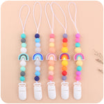 Clip per ciuccio con catenella antigoccia per bambini, perline arcobaleno in silicone, porta ciuccio, Rainbow Pink, Rainbow Blue, Rainbow Purple