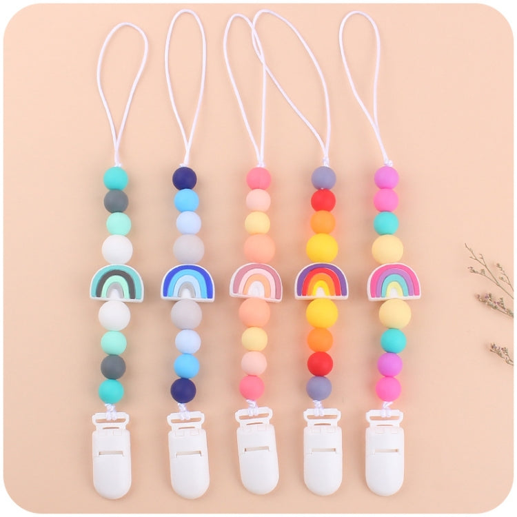 Clip per ciuccio con catenella antigoccia per bambini, perline arcobaleno in silicone, porta ciuccio, Rainbow Pink, Rainbow Blue, Rainbow Purple