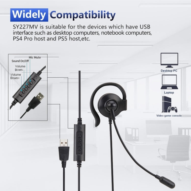 SOYTO SY227 Cuffia con gancio per l'orecchio dell'operatore monolaterale Cuffia per computer con cavo, 3.5mm, Separation USB Wire Control