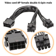 Cavo di alimentazione della scheda grafica maschio da 8P femmina a doppio 6+2Pin Cavo adattatore di alimentazione da 8P a doppio 8P da 1 a 2, 8P Female To Dual 6+2Pin Male
